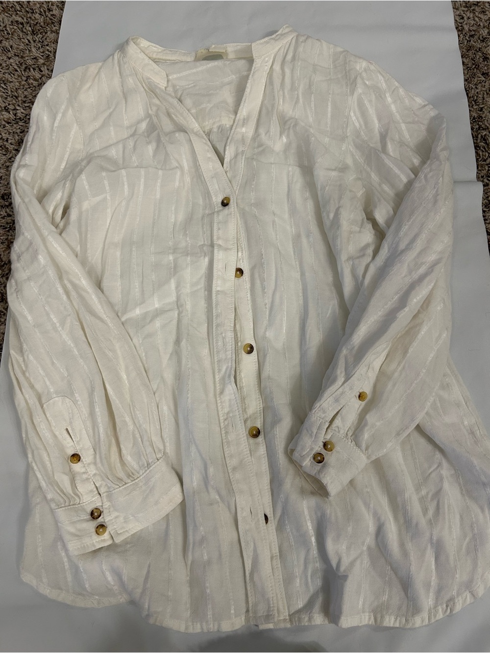 Anthropologie Cream Textured Button-Front Blouse with Gold Buttons